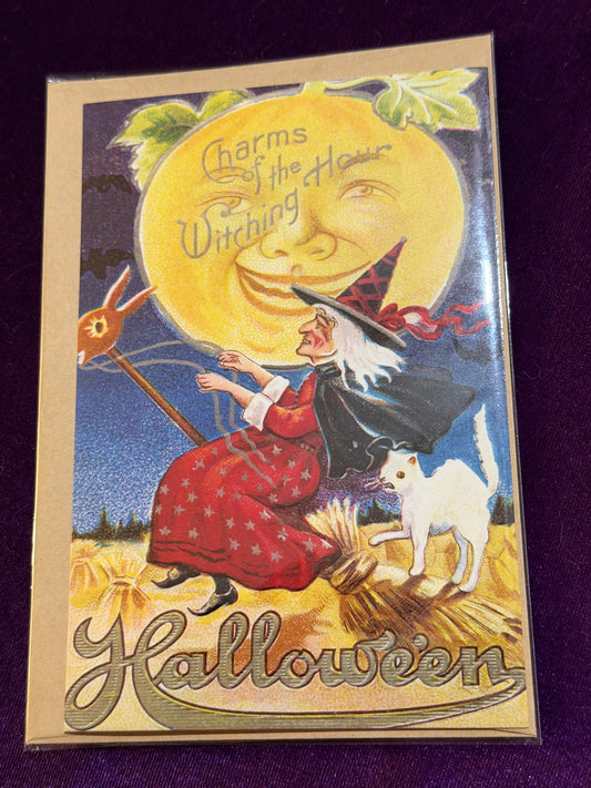 Retro Witch & Moon Samhain Card