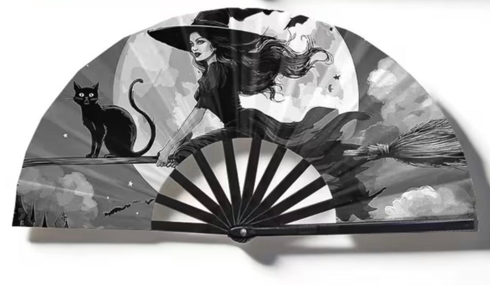 Moonlit Witch & Familiar Folding Fan