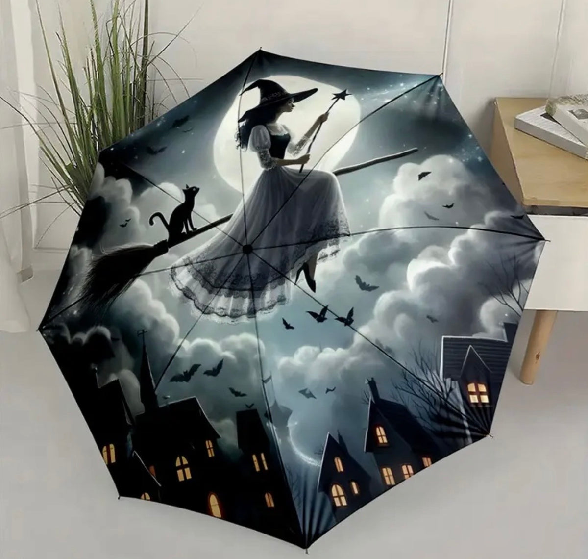Moonlit Witch & Familiar Automatic Umbrella