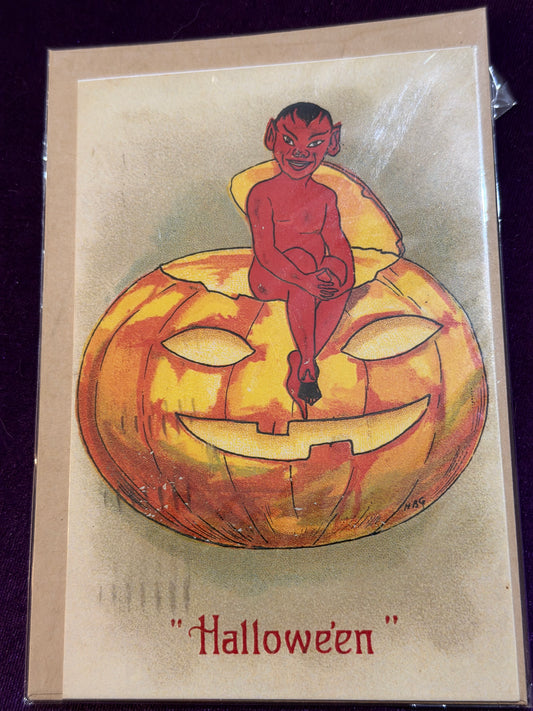 Retro Devil & Jack-o’-Lantern Samhain Card