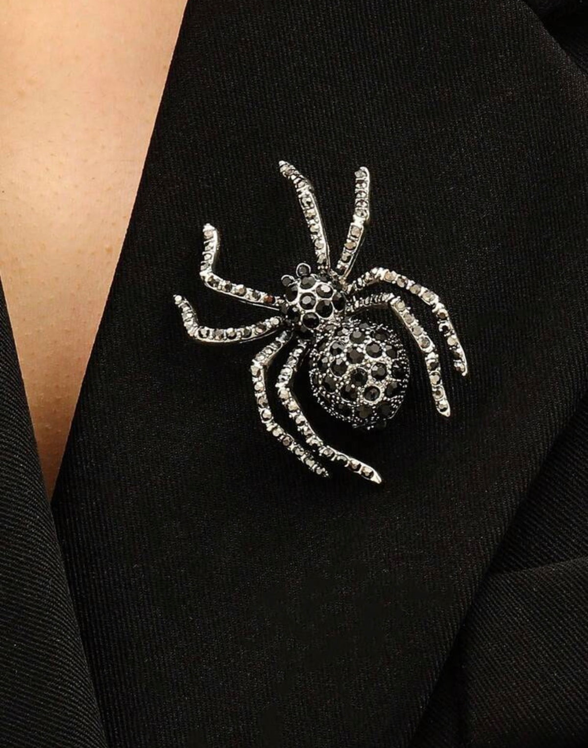 Sparkling Black Gothic Spider Brooch