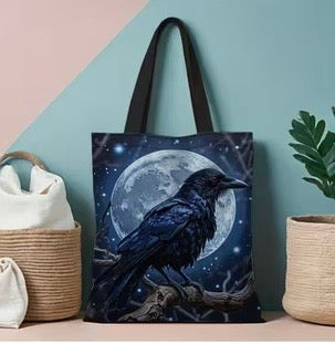 Moonlit Raven Canvas Shopping Tote Bag