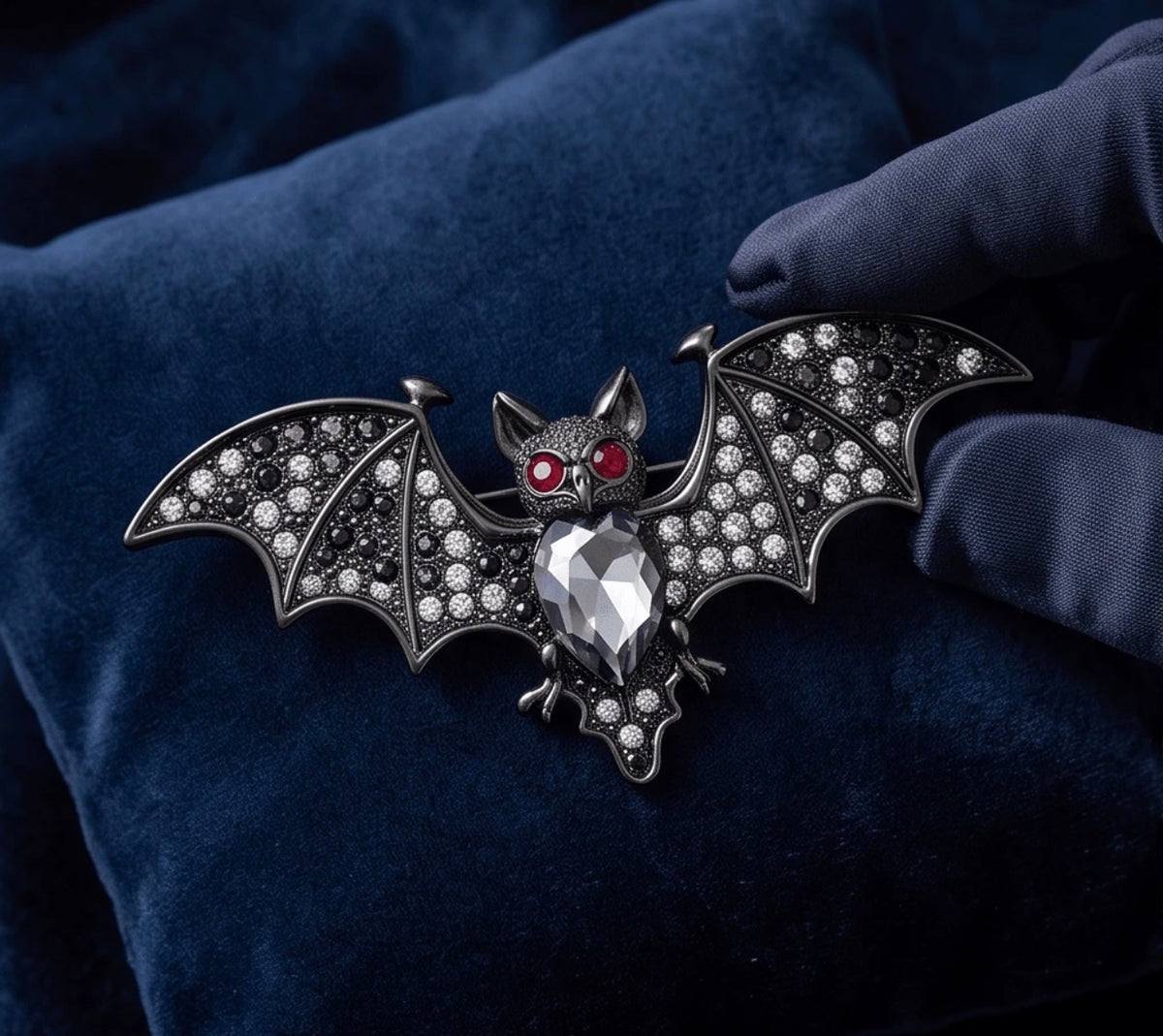 Midnight Bat Pavé Brooch