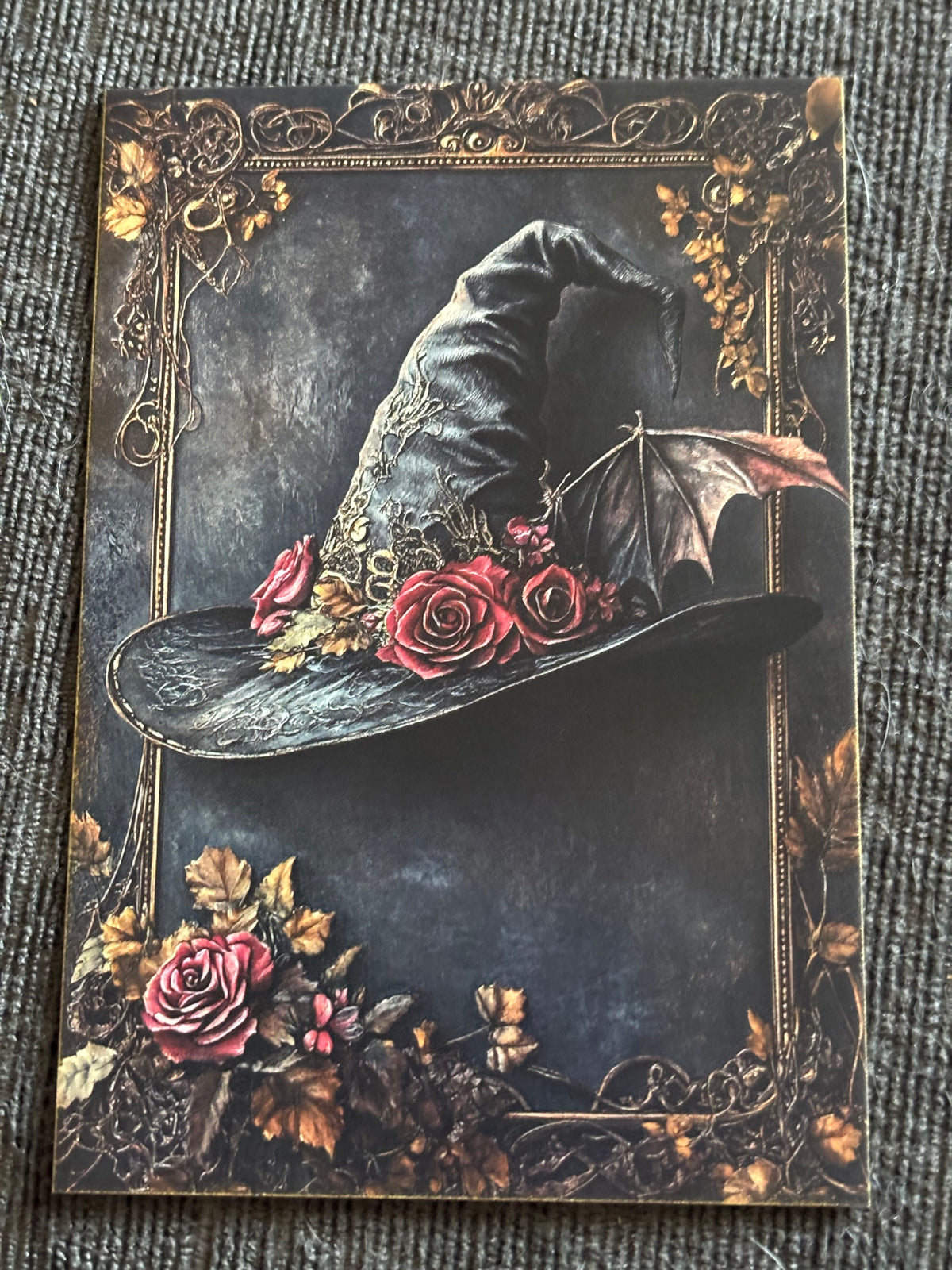 Witch Hat Gothic Mini Art Print Set (4 Pack) | Dark Witch Aesthetic | Bat & Rose Wall Art | 5x7 Prints