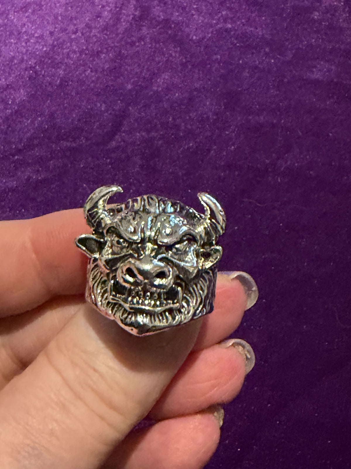 Beast of the Pit – Stainless Steel Horned Demon Ring