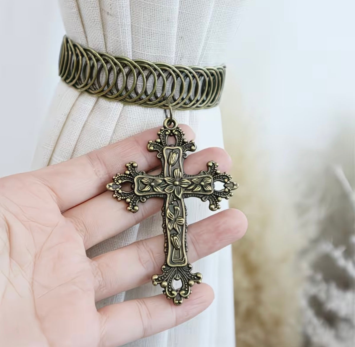 Gothic Cross Metal Curtain Tie-Backs – Pair