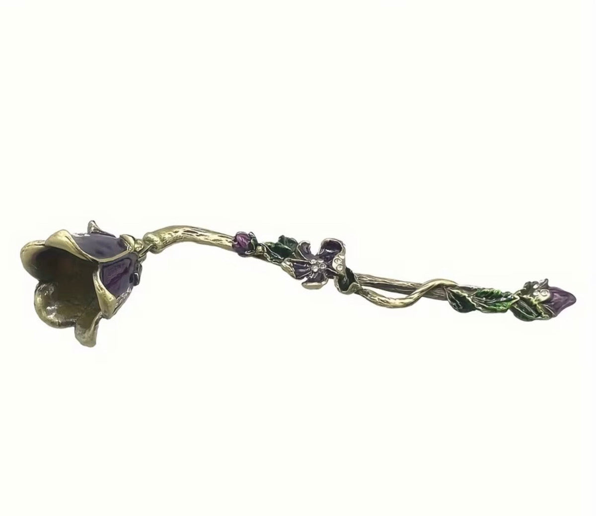 Victorian-Style Enamelled Brass Floral Candle Snuffer with Crystal Detail
