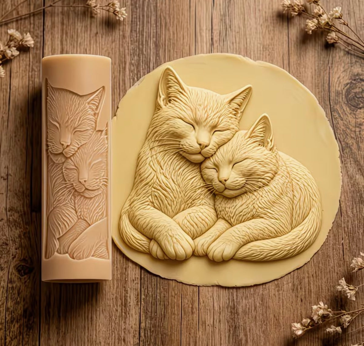 Cuddling Cats Clay Texture Roller