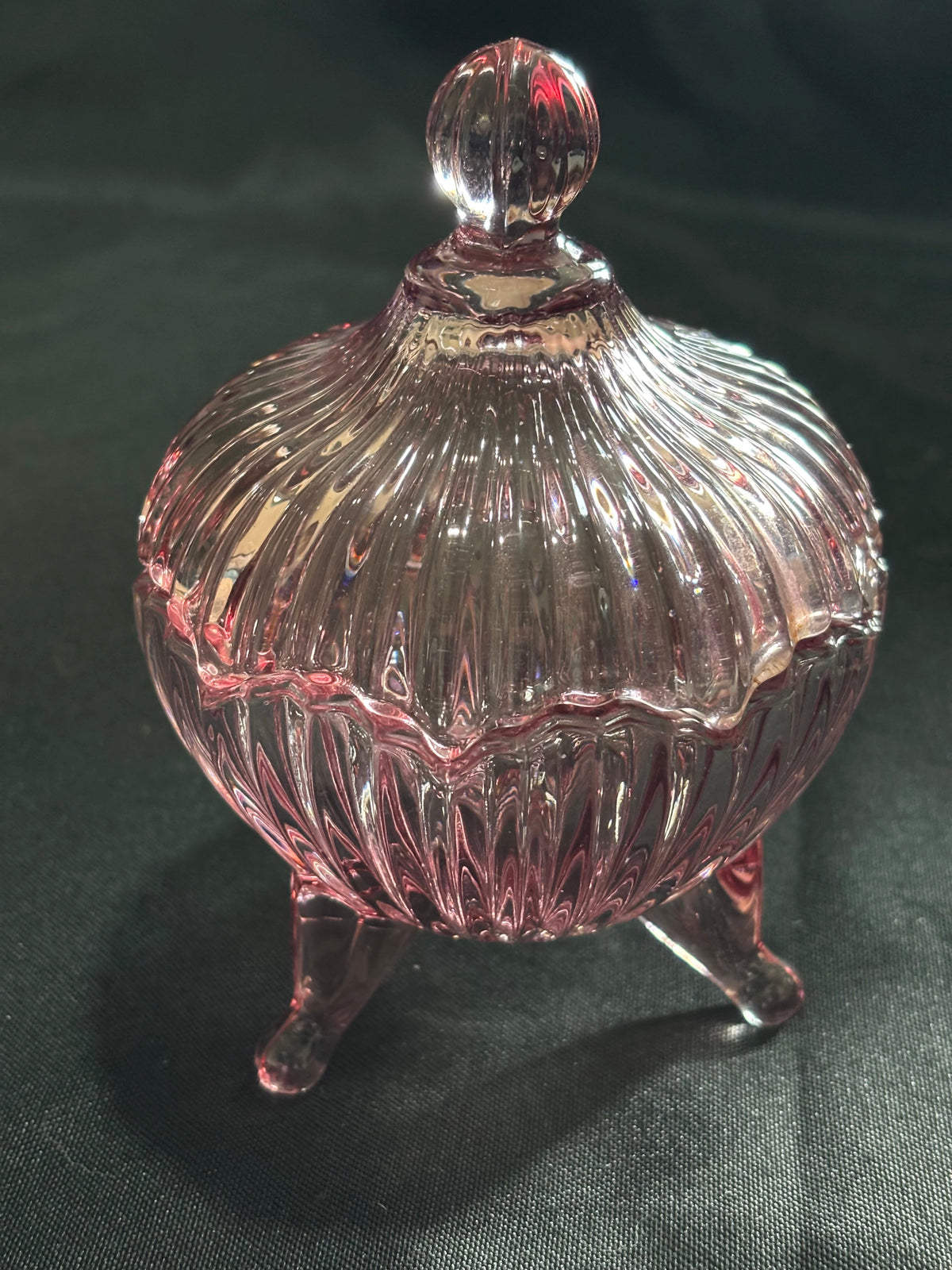Vintage Cranberry Glass Three-Footed Lidded Trinket Dish