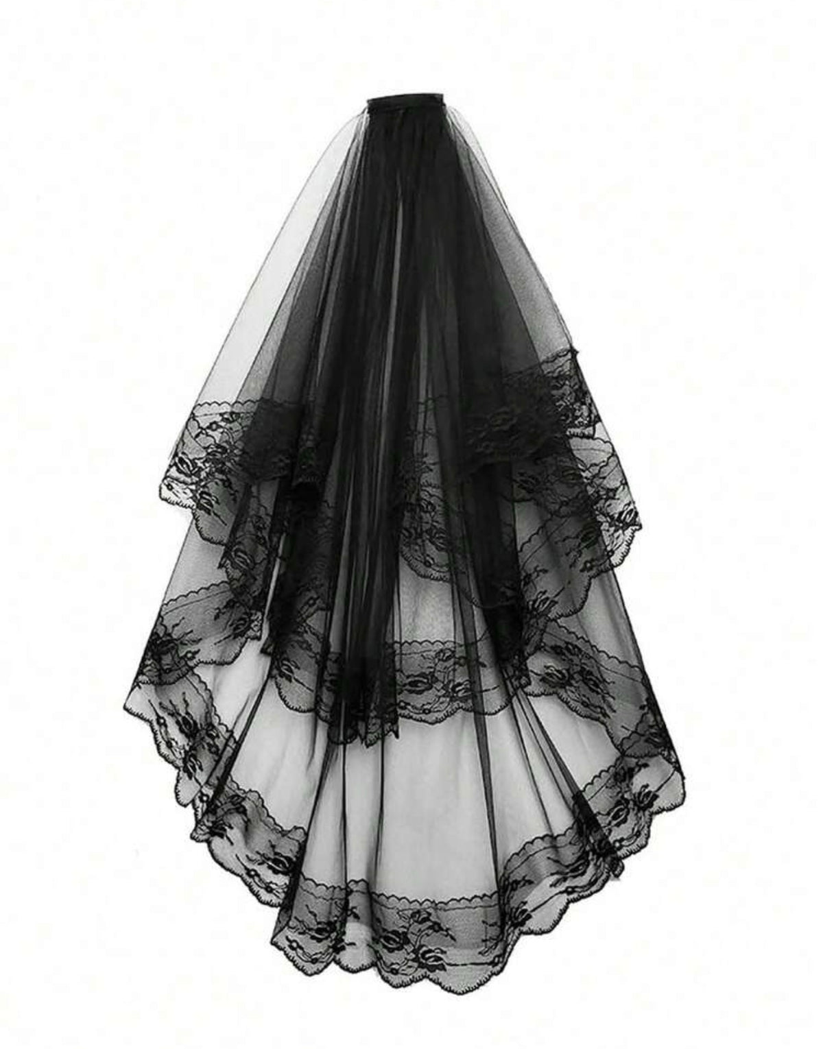 Black Gothic Lace Bridal Veil with Comb