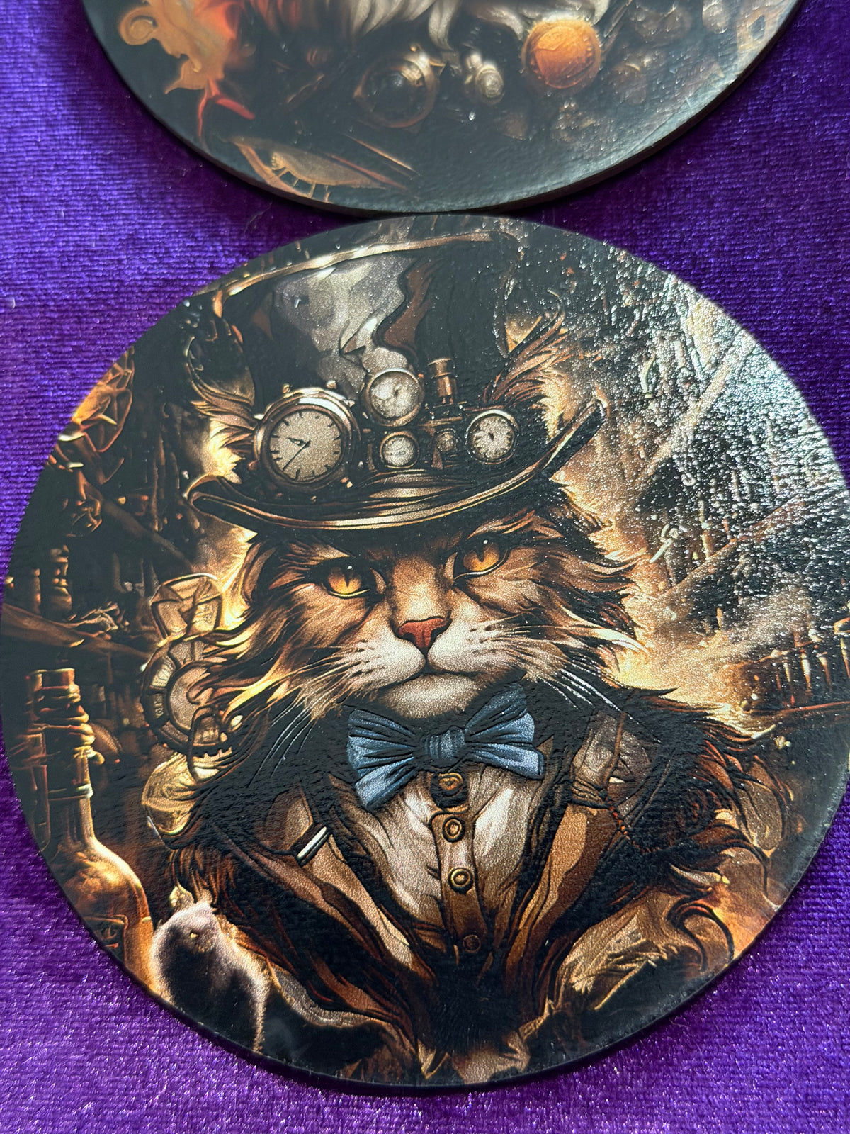 Steampunk Cats Wooden Coasters – Set of Six