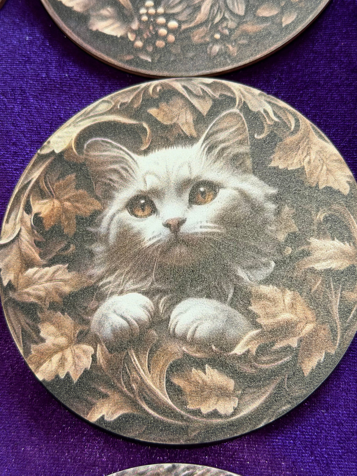 Autumn Cats Wooden Coasters – Set of Six