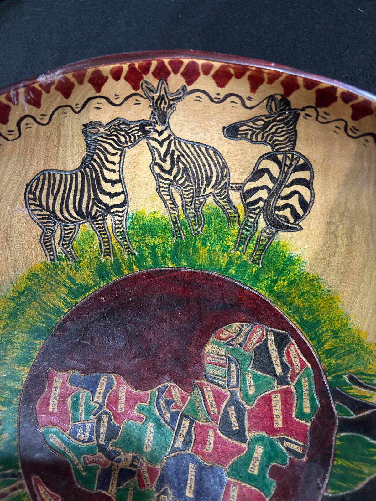 Large Hand-Carved Zimbabwean Wooden Safari Bowl