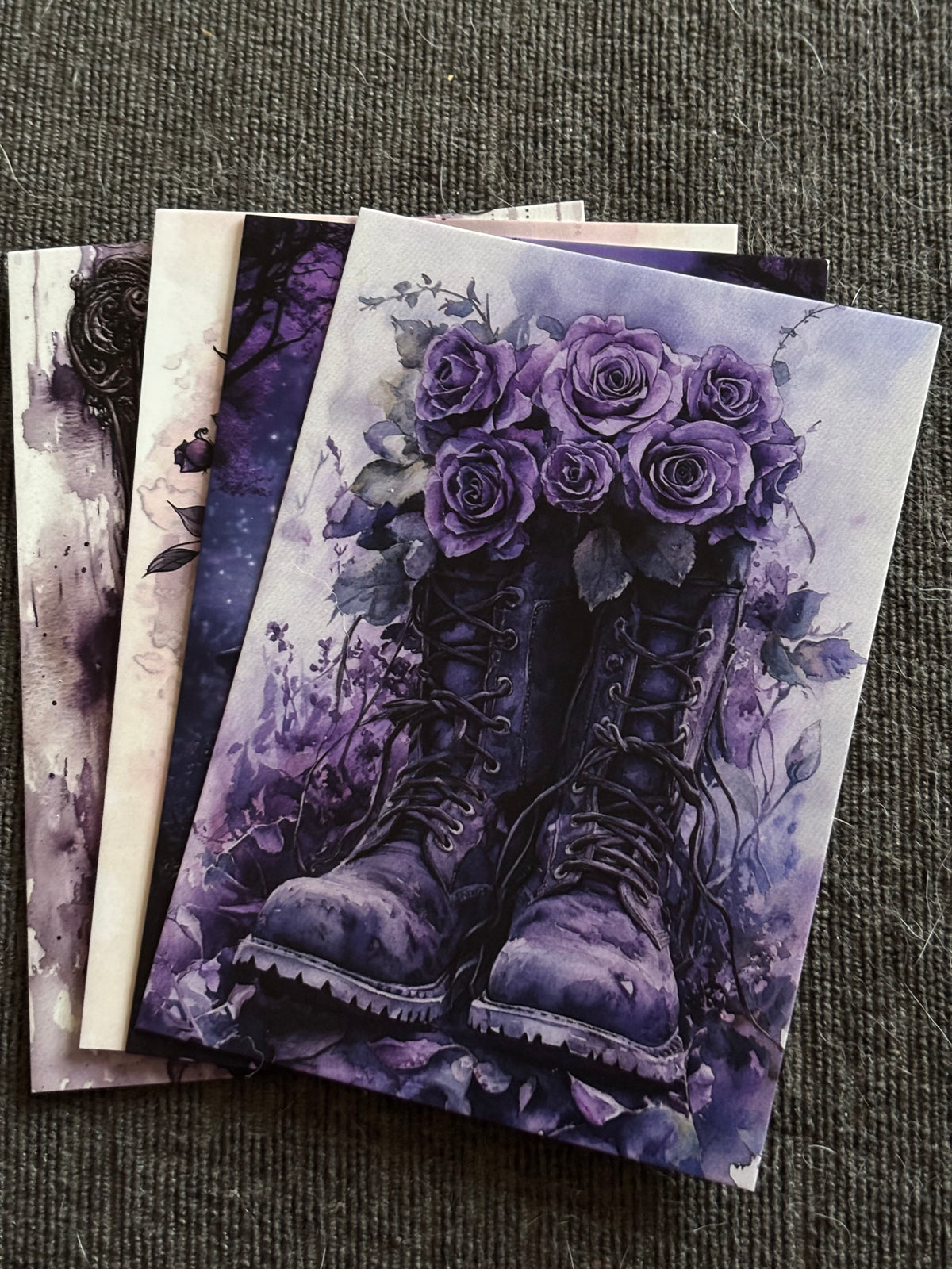 Gothic Purple Aesthetic A6 Postcard Set – Dark Romantic & Witchy Art Cards (Set of 4)