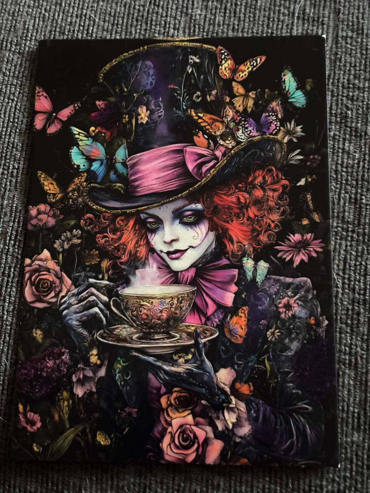 Modern Alice in Wonderland A6 Postcard Set – Floral Fantasy Carriages, Rabbit Fairies & Gothic Tea Party Art (Set of 4)