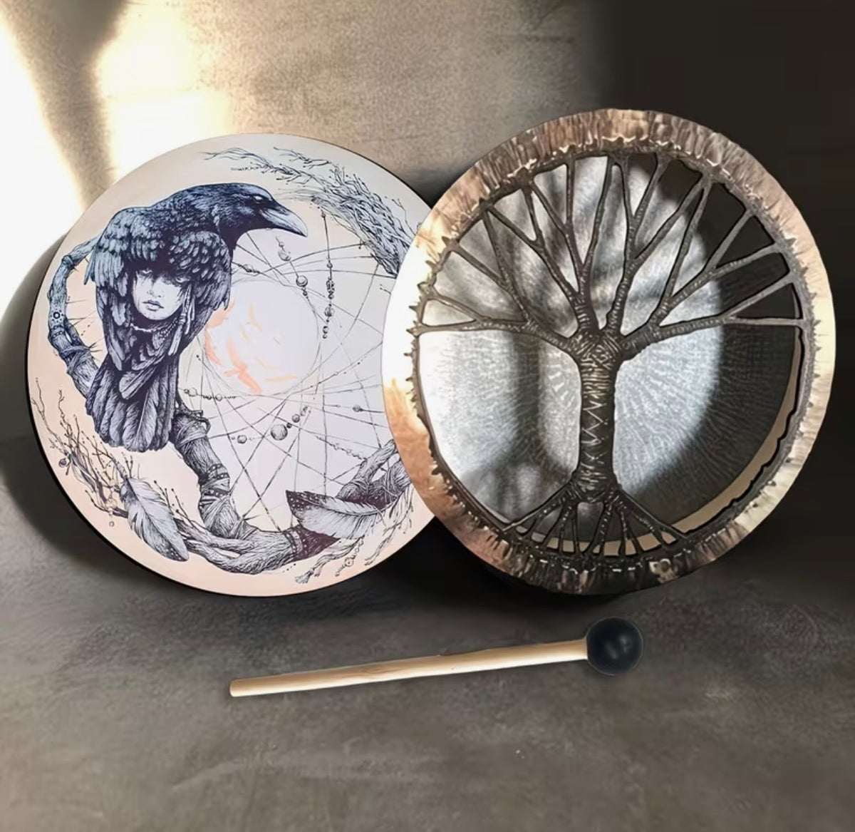 Shamanic Hand Drum With Raven Design