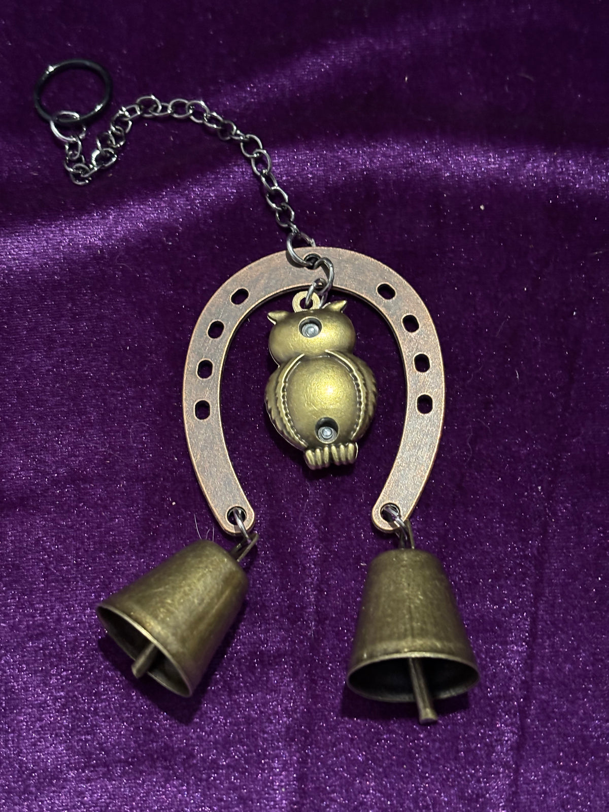 Good Luck Owl & Horseshoe Brass Wind Chime