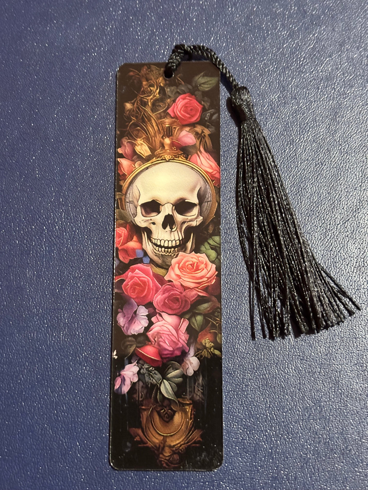 Skulls & Roses Acrylic Bookmark with Silk Tassel