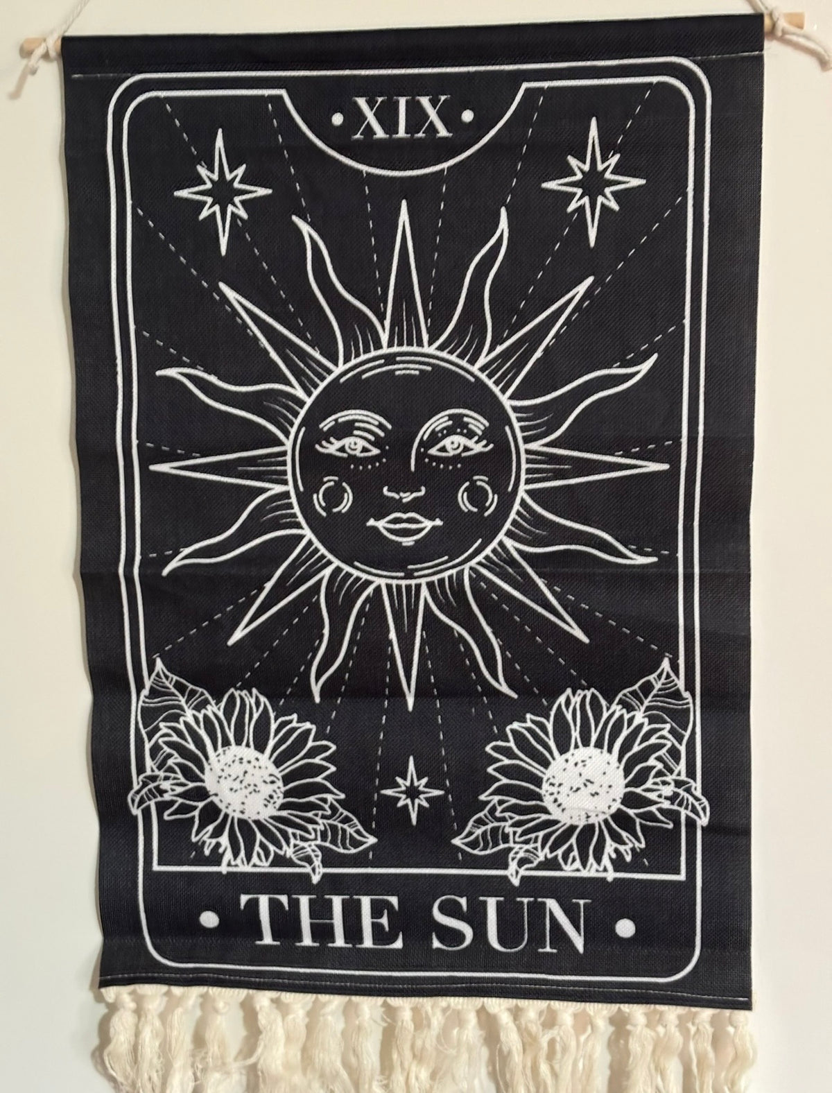 The Sun Tarot Wall Hanging – Black & Cream Celestial Tapestry