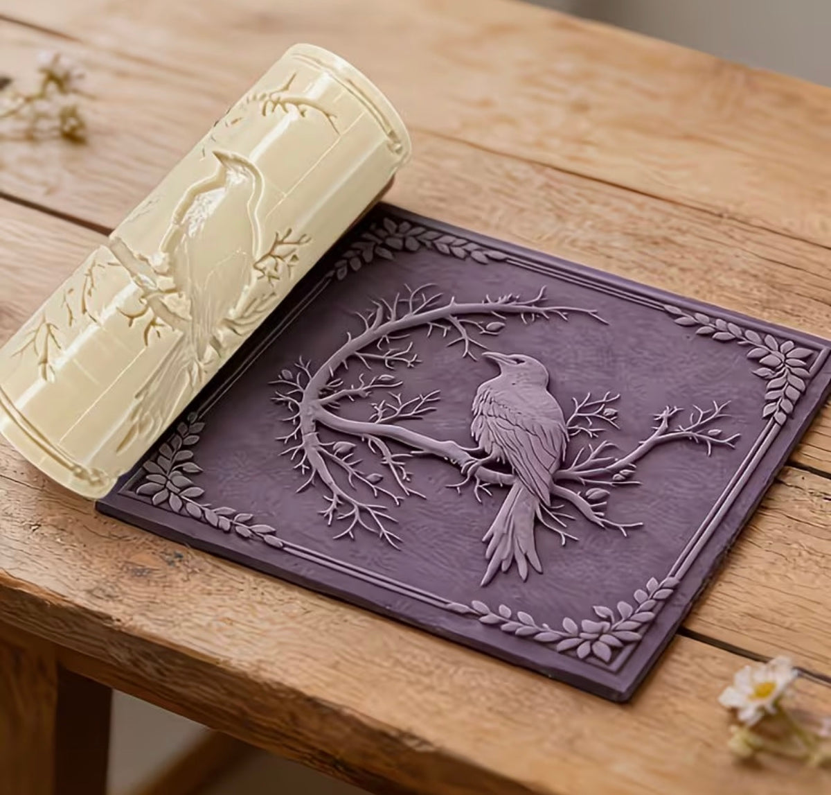 Raven on Branch Clay Texture Roller