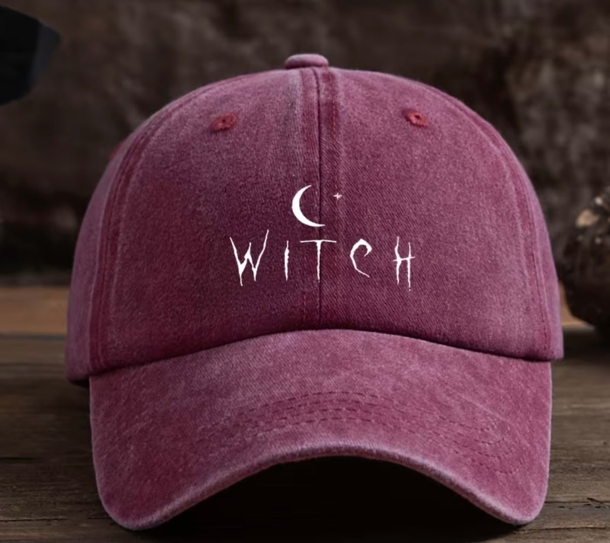 Burgundy Witch Crescent Moon Unisex Adjustable Baseball Cap