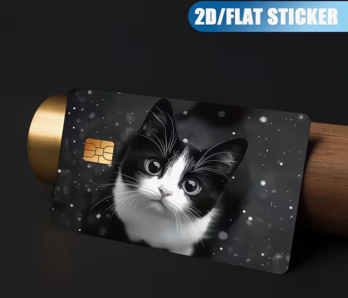 Wide-Eyed Tuxedo Cat Bank Card Skin