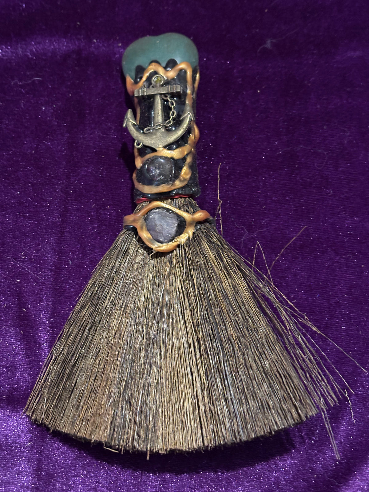 Amazonite & Amethyst Anchor Altar Broom – 6 Inch