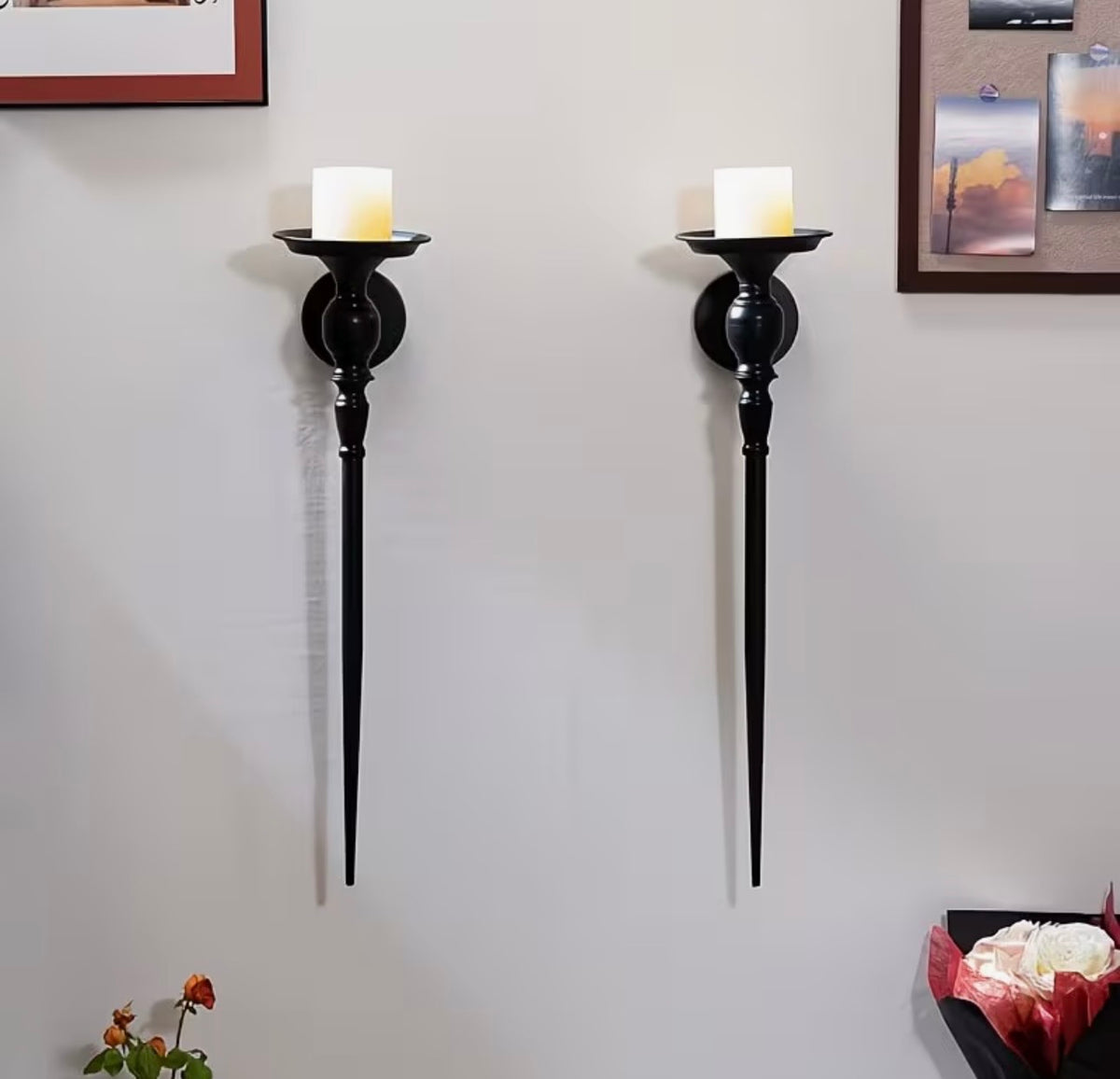 Gothic Black Iron Wall Candle Sconces – Pair