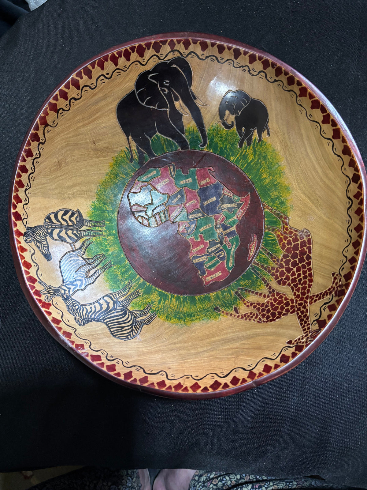 Large Hand-Carved Zimbabwean Wooden Safari Bowl