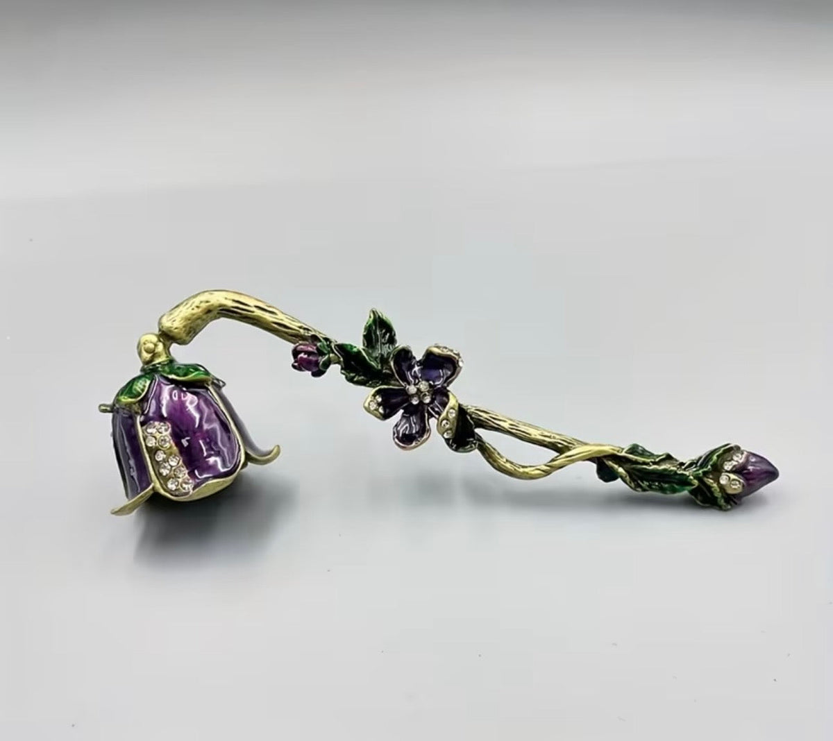 Victorian-Style Enamelled Brass Floral Candle Snuffer with Crystal Detail
