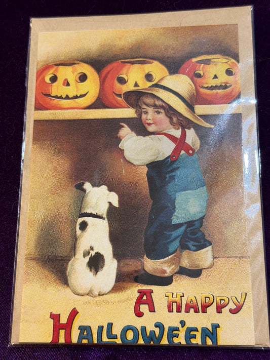 Retro Pumpkin & Puppy Samhain Card