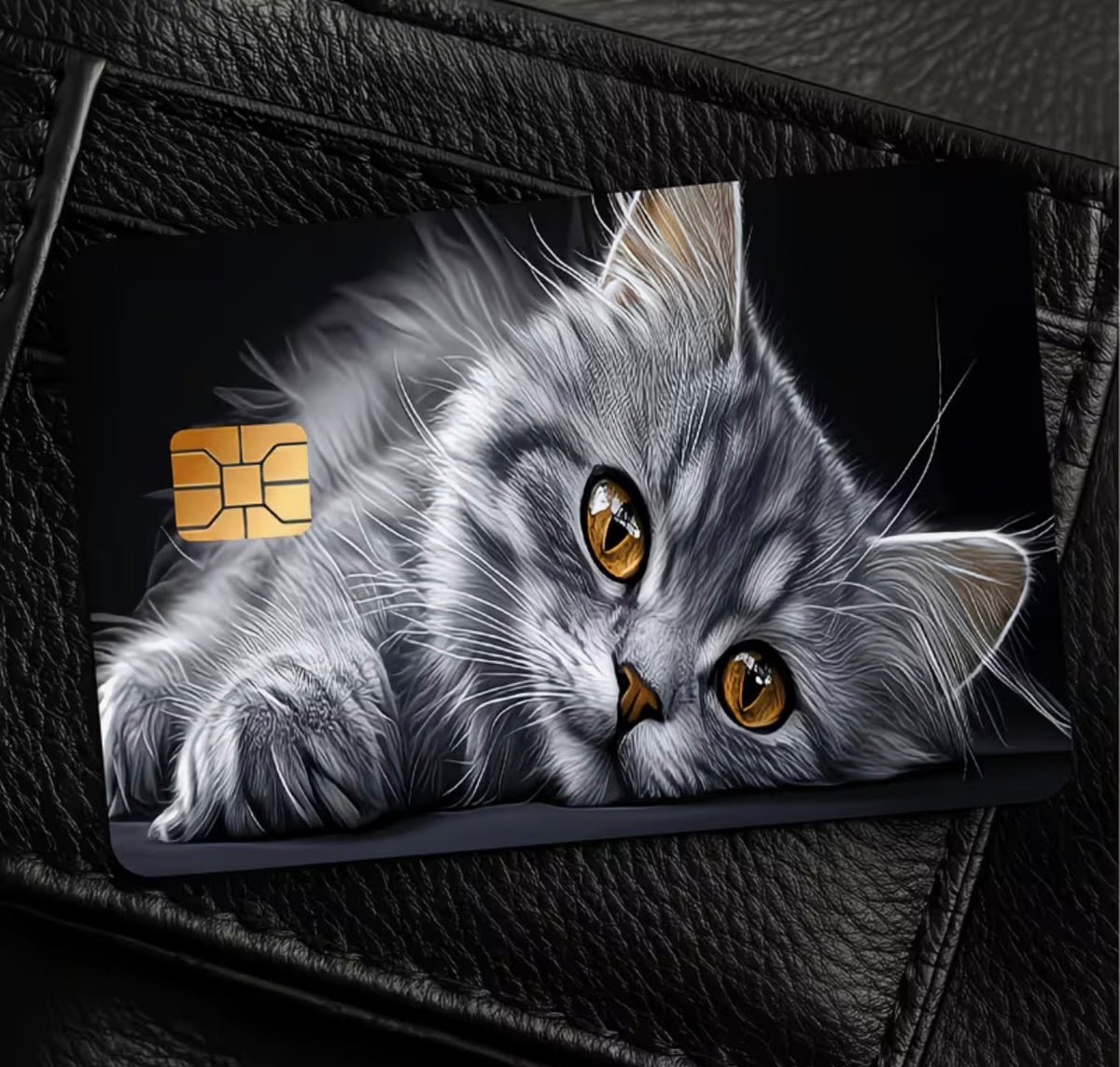 Golden-Eyed Grey Cat Bank Card Skin