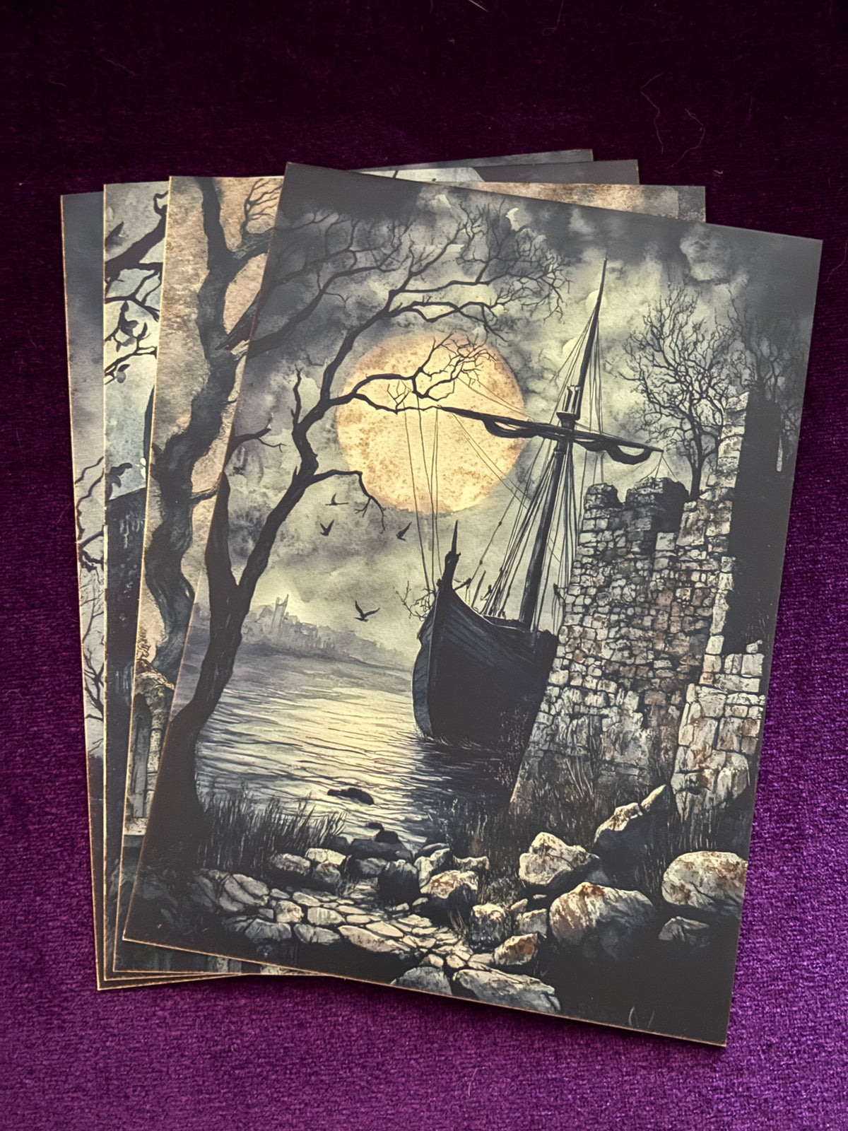 Gothic Moonlit Ruins Mini Print Set – Set 2
