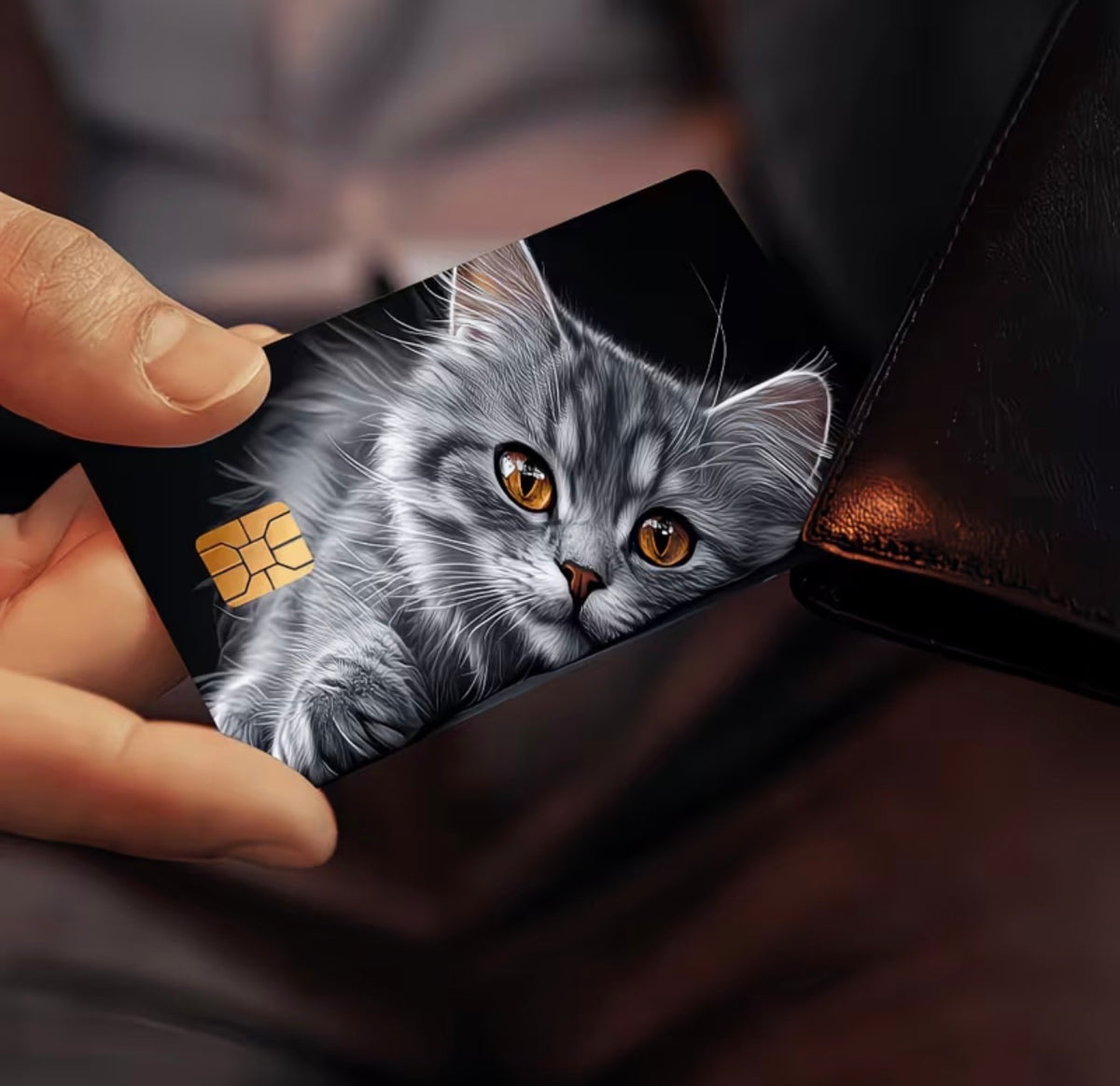 Golden-Eyed Grey Cat Bank Card Skin
