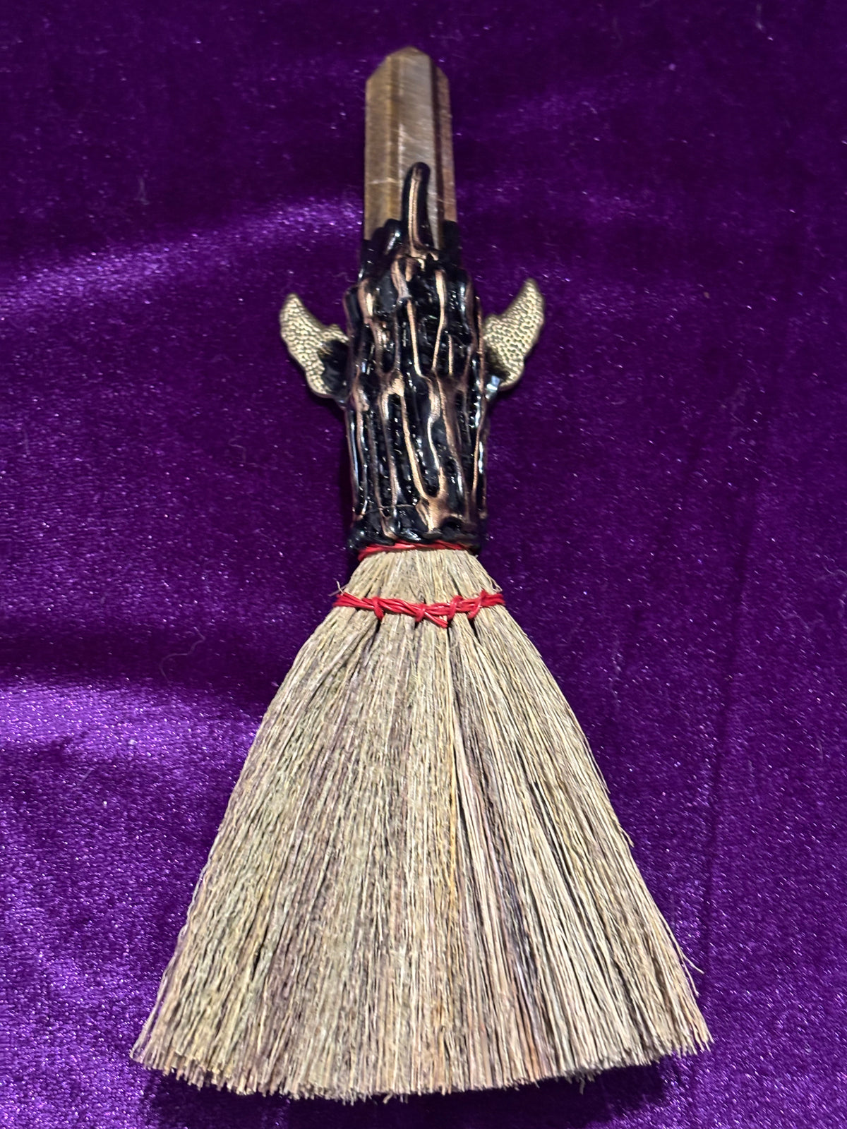 Tiger’s Eye & Amethyst Winged Goddess Altar Broom – Natural Bristle Ritual Besom