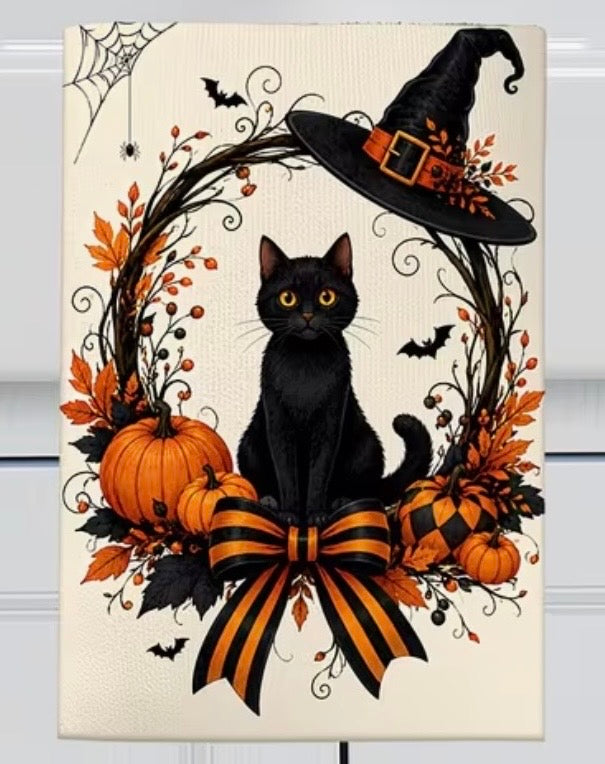 Witch’s Familiar – Black Cat & Pumpkin Tea Towel