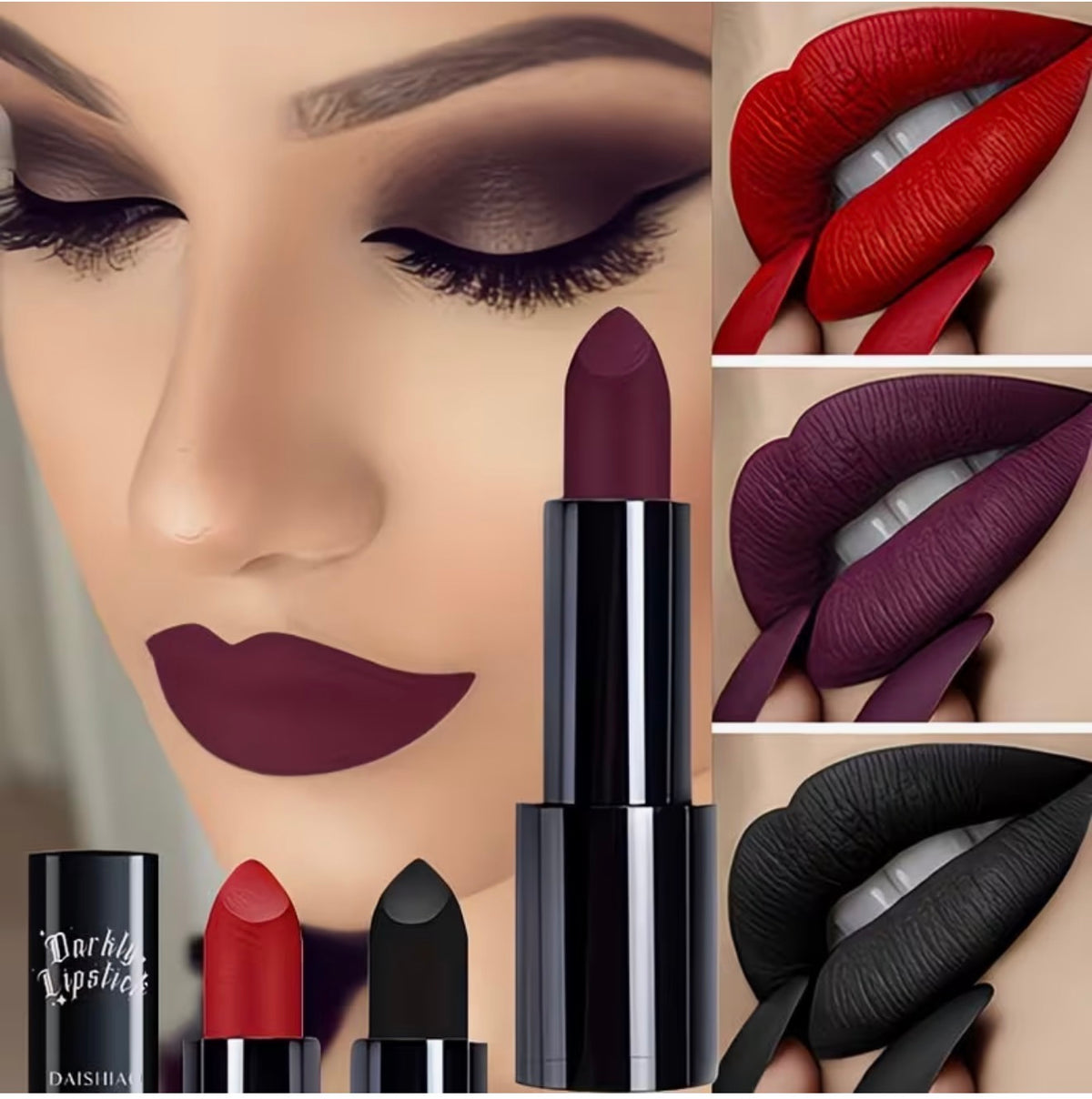 Darkly Lipstick Trio – Red, Plum & Black