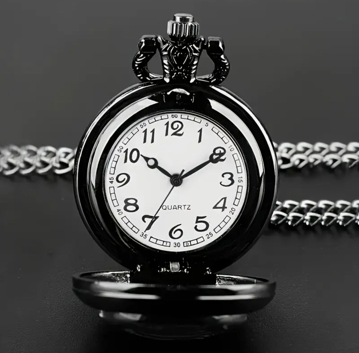 Gothic Pocket Watch Necklace – Raven (Red)