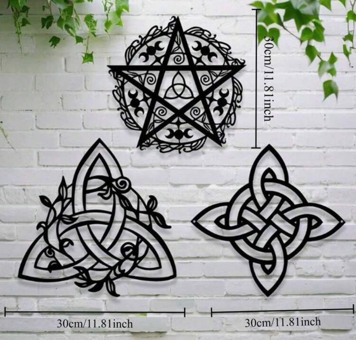 Triple Moon, Pentacle & Celtic Knot Metal Wall Art – Set of 3