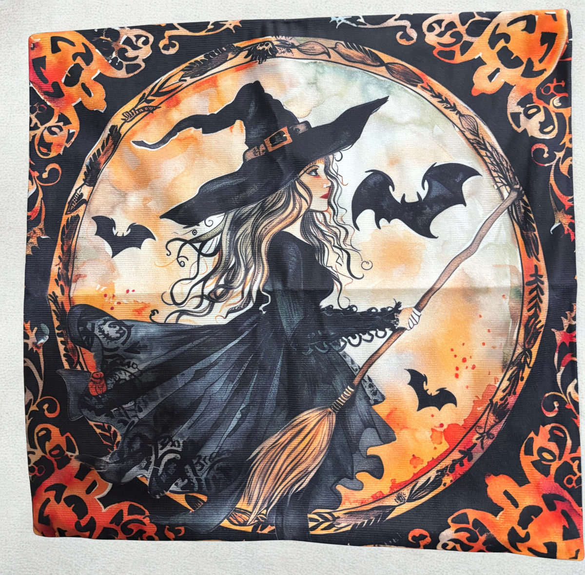 Witch Riding a Broom – Double-Sided Velvet Cushion Cover