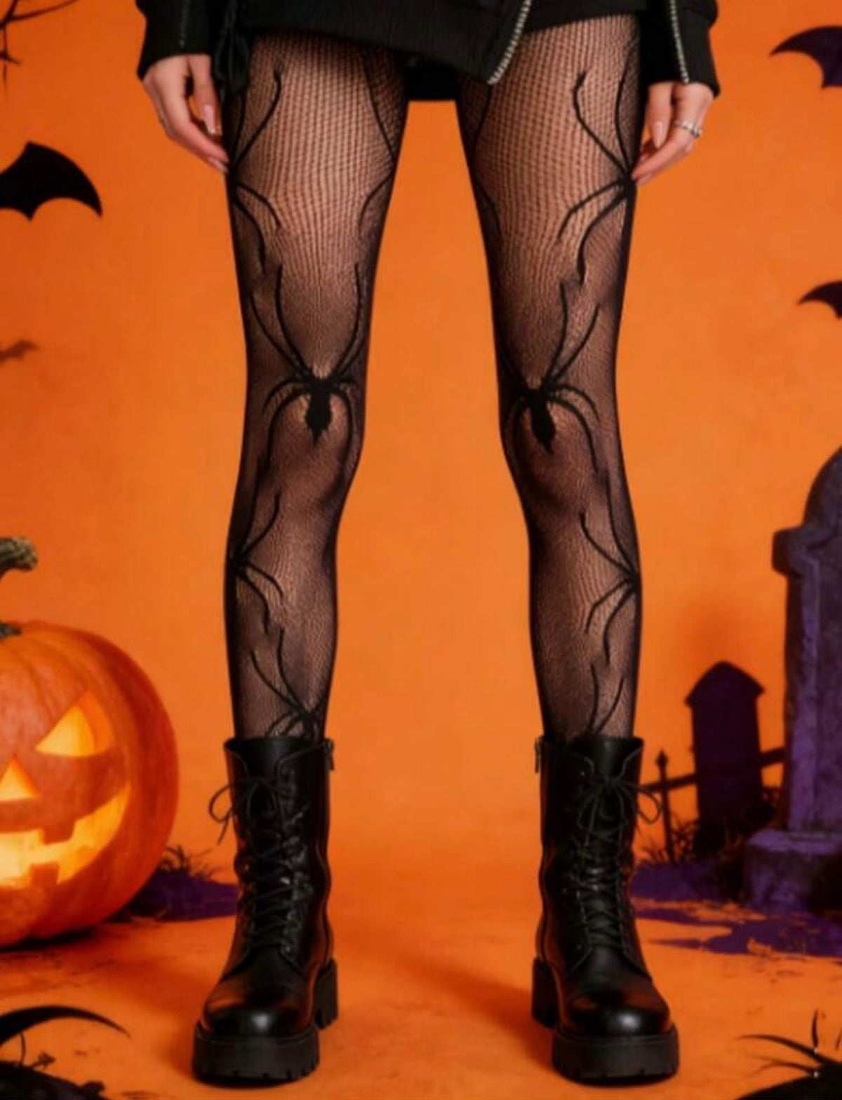Gothic Spider Fishnet Tights – One Size