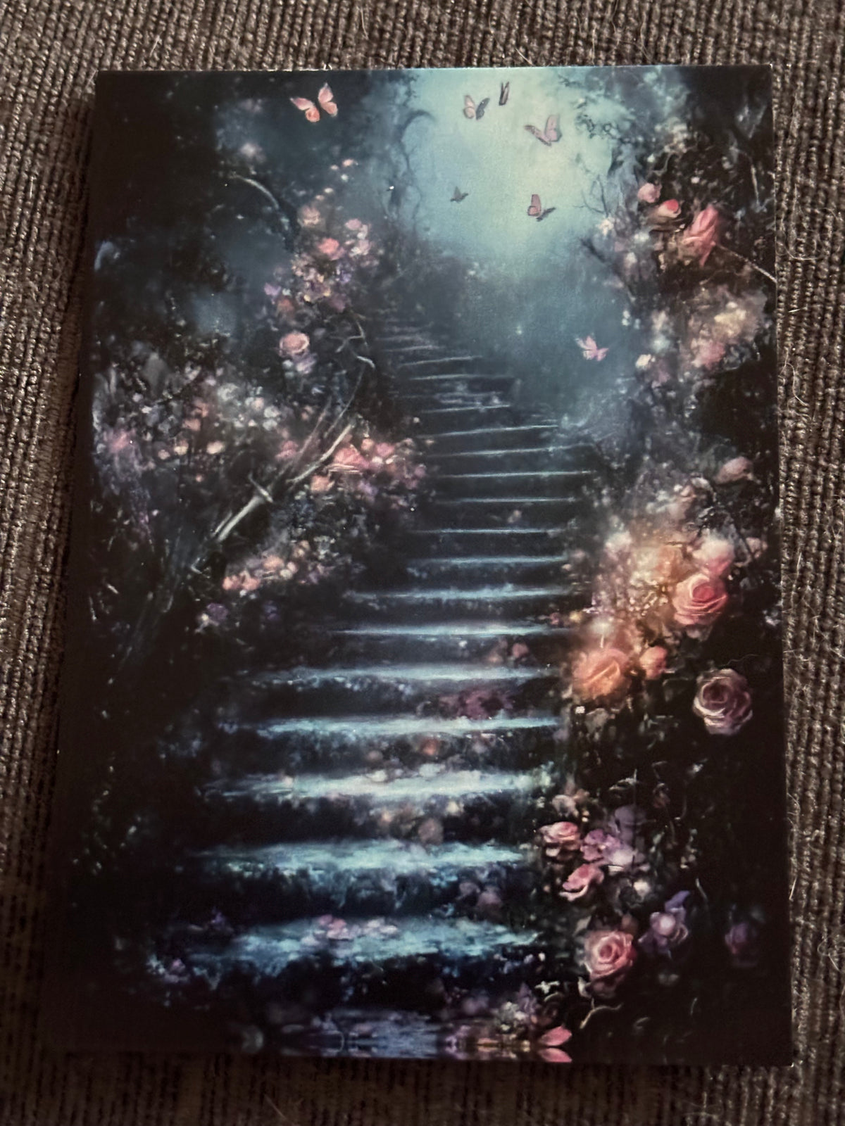 Modern Alice in Wonderland A6 Postcard Set – Floral Fantasy Carriages, Rabbit Fairies & Gothic Tea Party Art (Set of 4)