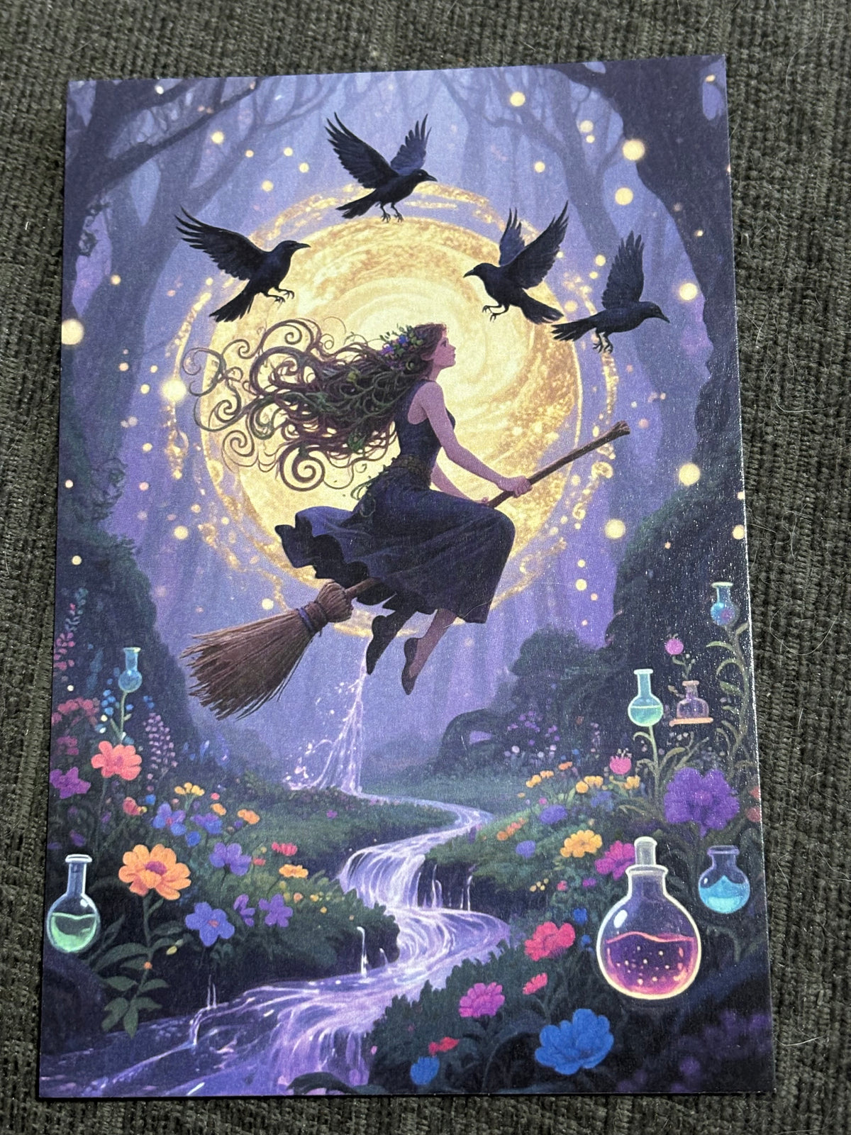 Witch & Familiar A6 Postcard Set – Gothic Fantasy Art Prints – Magical Forest Witch Cards (Set of 4)