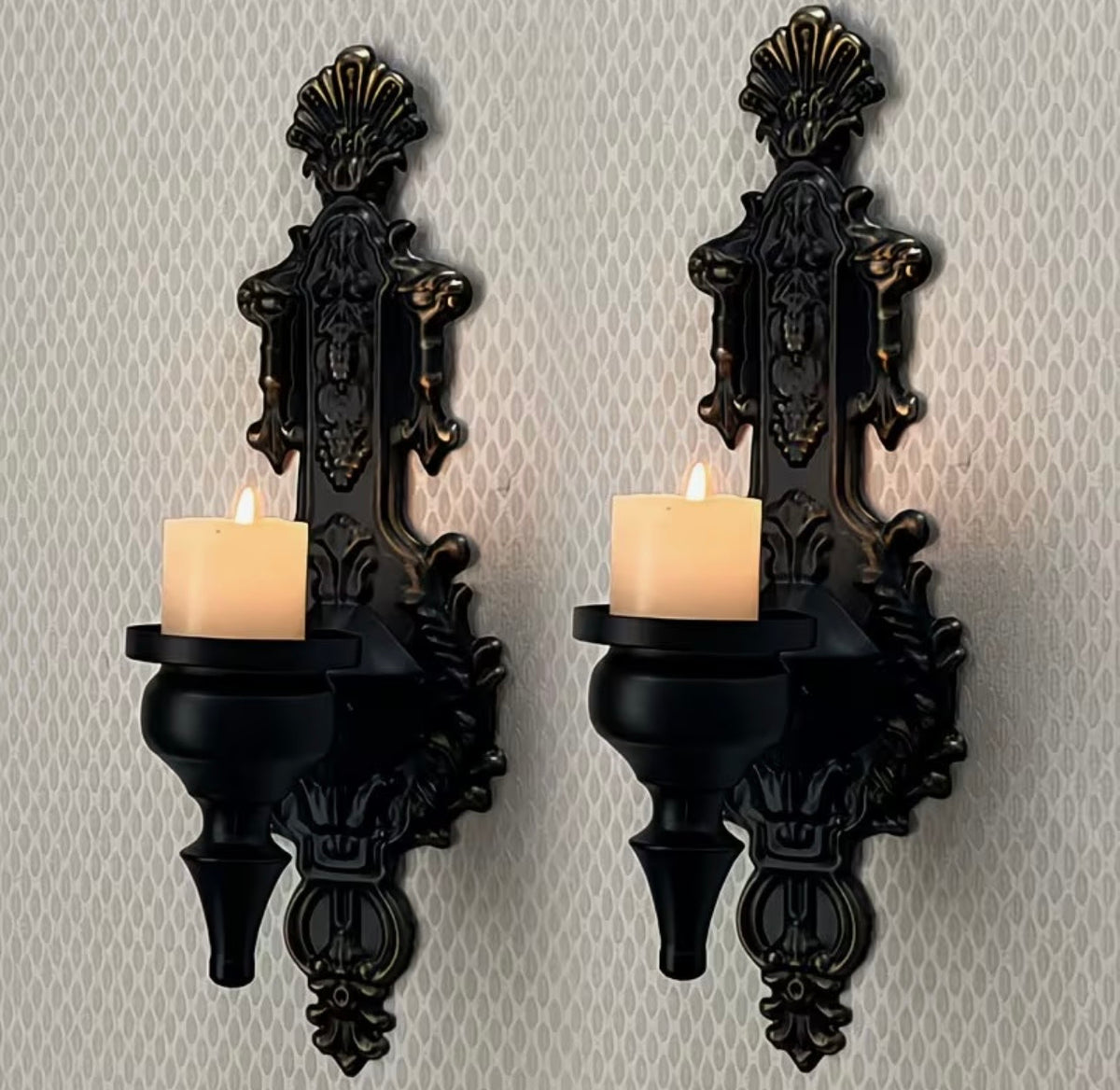 Ornate Victorian Gothic Black Wall Candle Sconces – Pair