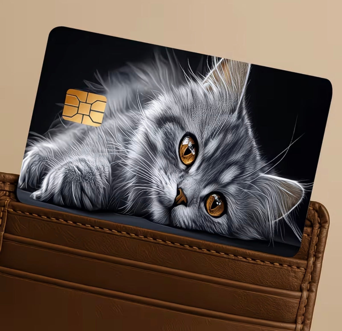 Golden-Eyed Grey Cat Bank Card Skin