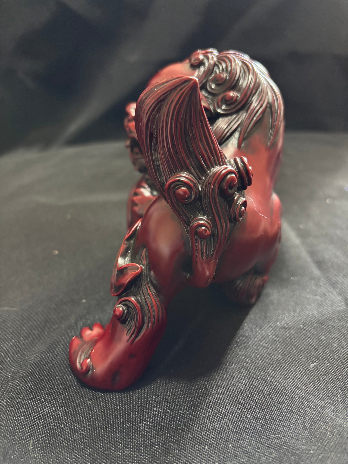 Large Oxblood Red Resin Foo Dog Guardian Lion