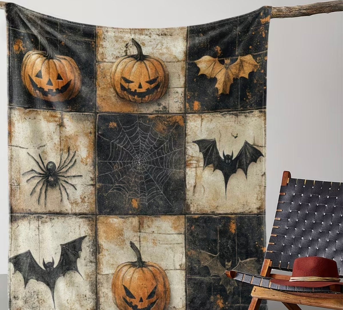 Patchwork Pumpkin Fleece Blanket – 150 × 200cm