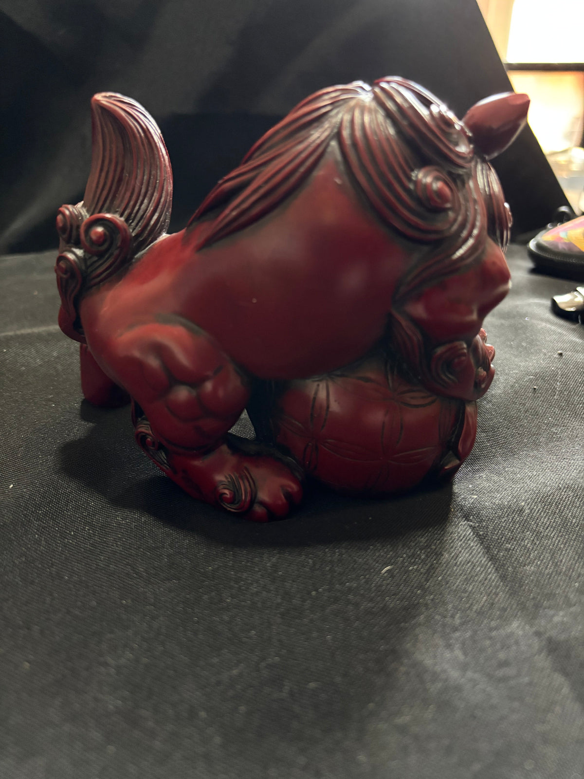 Large Oxblood Red Resin Foo Dog Guardian Lion