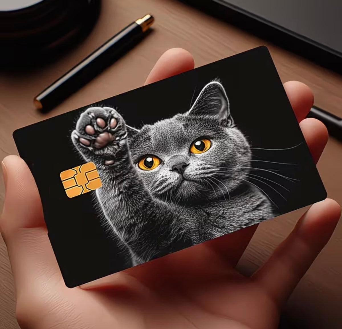 Curious Grey Cat Bank Card Skin