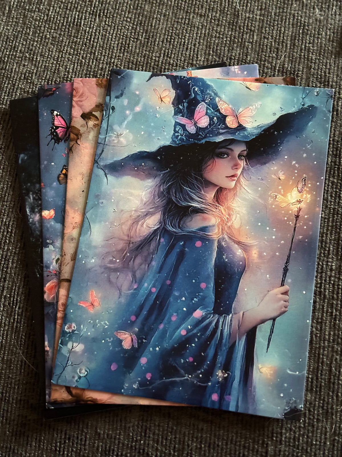 Modern Alice in Wonderland A6 Postcard Set – Floral Fantasy Carriages, Rabbit Fairies & Gothic Tea Party Art (Set of 4)